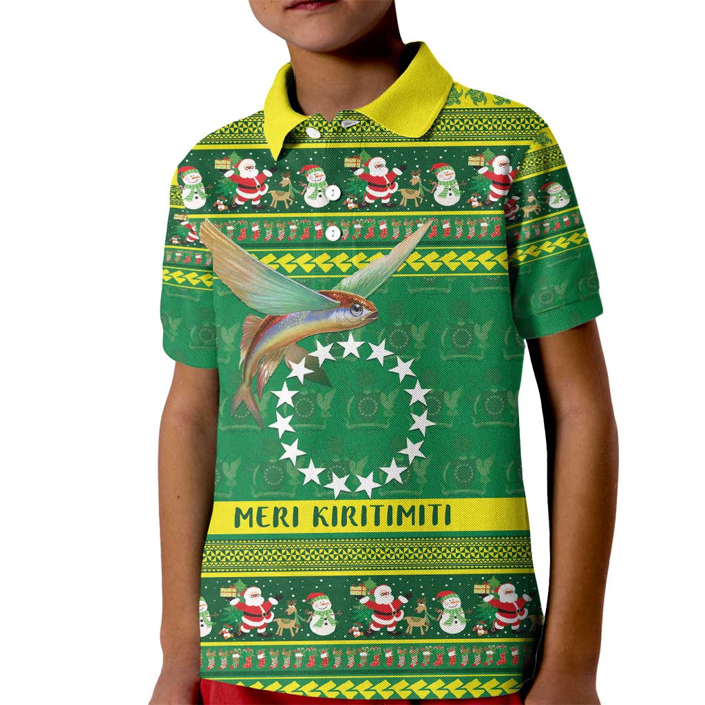 Meri Kiritimiti Cook Islands Christmas Kid Polo Shirt Maroro Flying Fish and White Stars