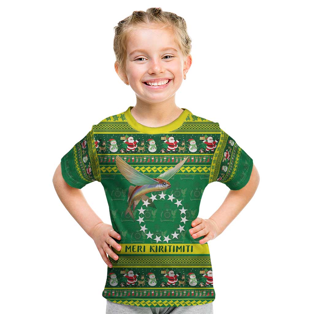 Meri Kiritimiti Cook Islands Christmas Kid T Shirt Maroro Flying Fish and White Stars