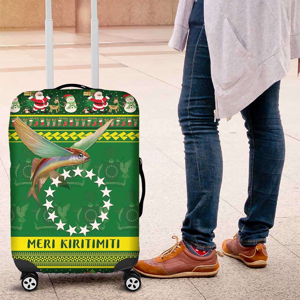 Meri Kiritimiti Cook Islands Christmas Luggage Cover Maroro Flying Fish and White Stars