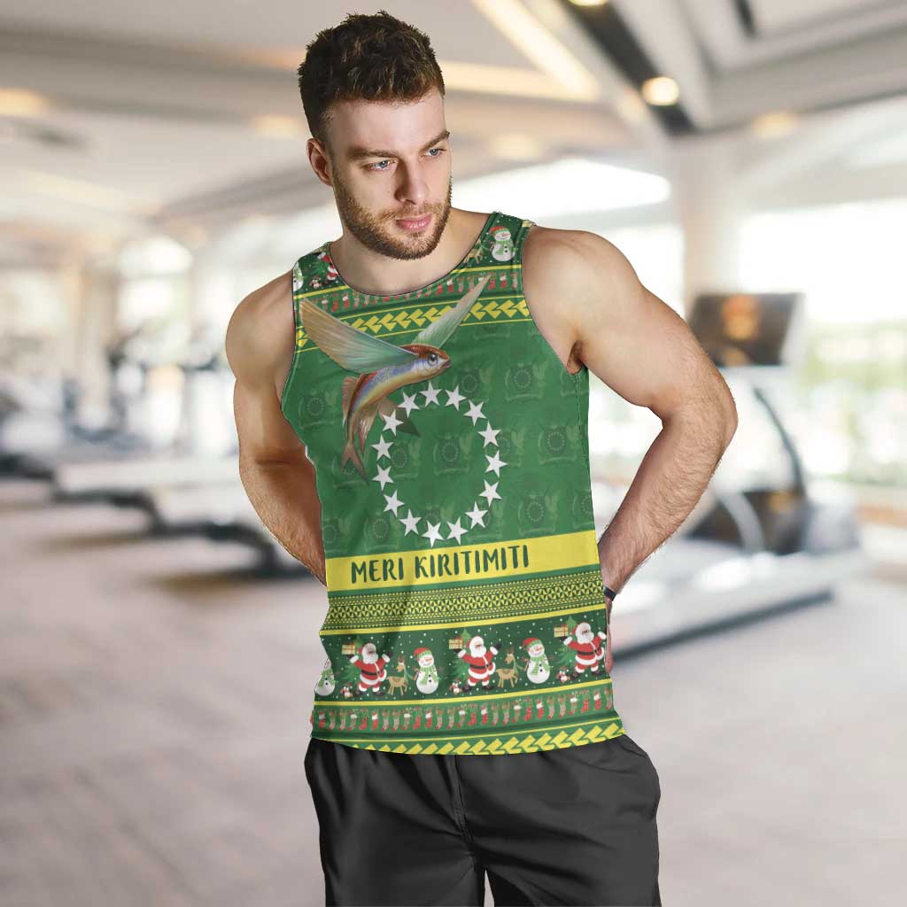 Meri Kiritimiti Cook Islands Christmas Men Tank Top Maroro Flying Fish and White Stars LT9 Green - Polynesian Pride