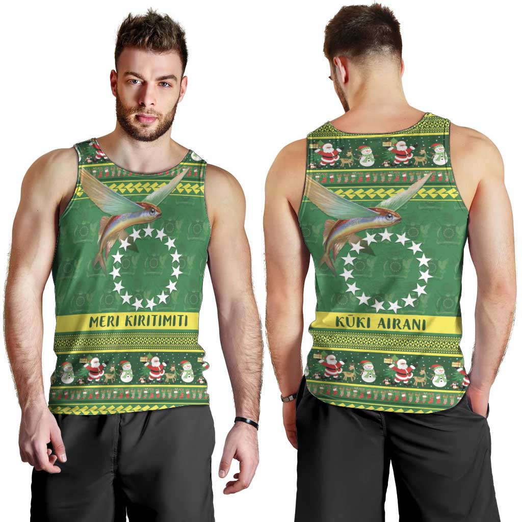 Meri Kiritimiti Cook Islands Christmas Men Tank Top Maroro Flying Fish and White Stars LT9 - Polynesian Pride