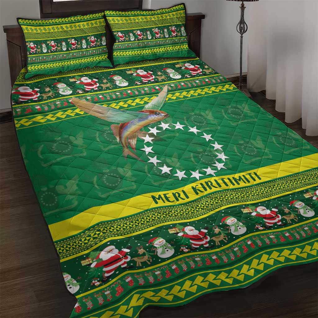 Meri Kiritimiti Cook Islands Christmas Quilt Bed Set Maroro Flying Fish and White Stars LT9 Green - Polynesian Pride