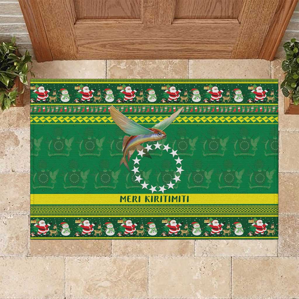 Meri Kiritimiti Cook Islands Christmas Rubber Doormat Maroro Flying Fish and White Stars