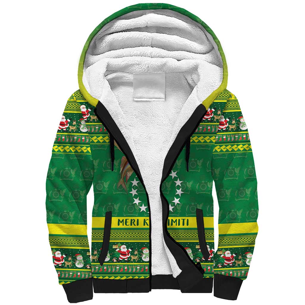 Meri Kiritimiti Cook Islands Christmas Sherpa Hoodie Maroro Flying Fish and White Stars LT9 Unisex Green - Polynesian Pride
