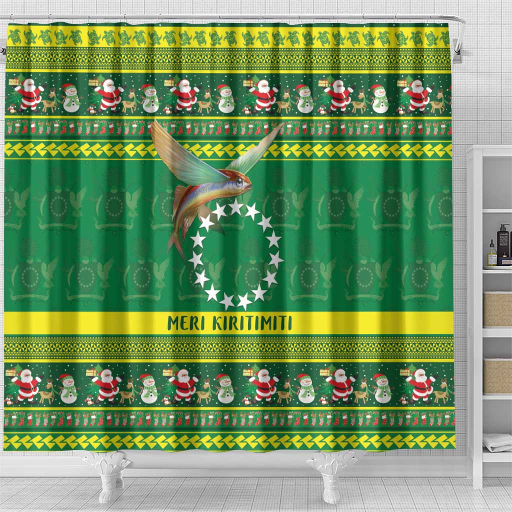 Meri Kiritimiti Cook Islands Christmas Shower Curtain Maroro Flying Fish and White Stars