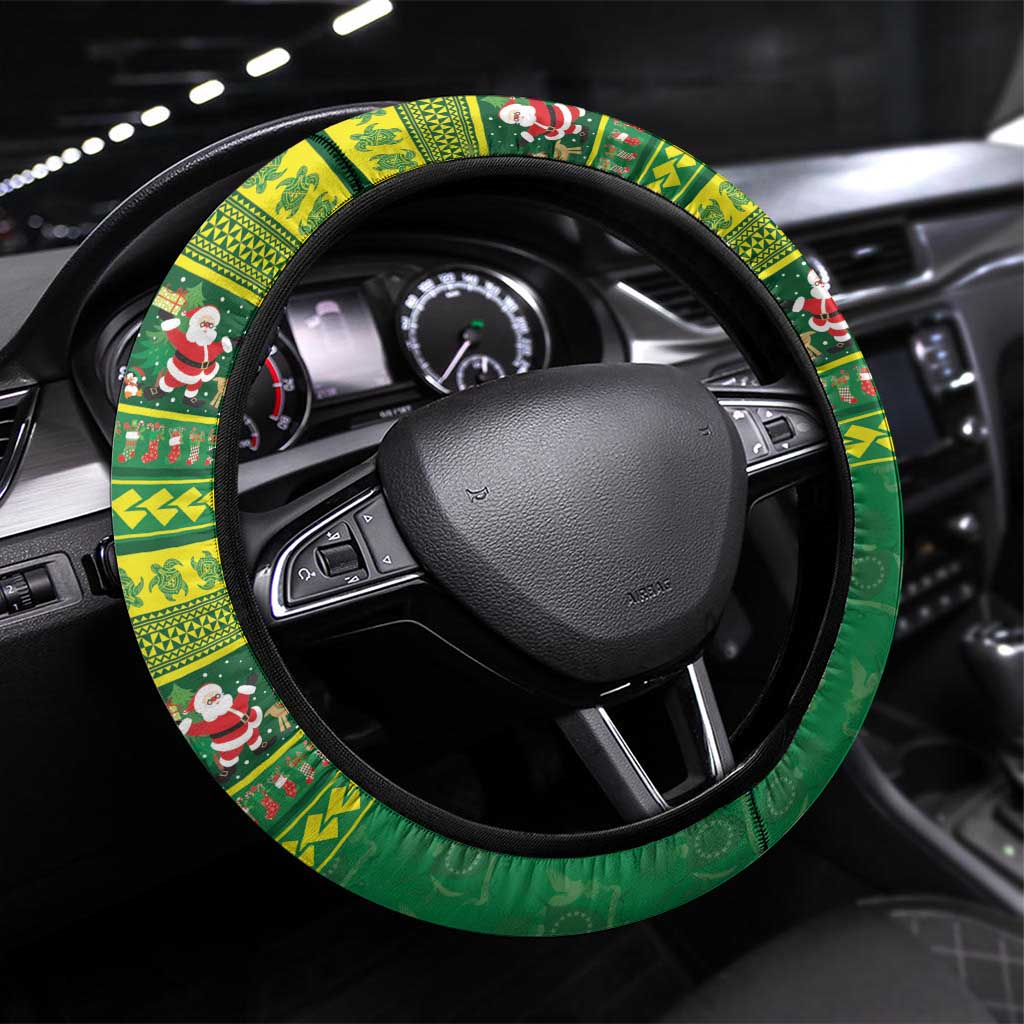 Meri Kiritimiti Cook Islands Christmas Steering Wheel Cover Maroro Flying Fish and White Stars LT9 Universal Fit Green - Polynesian Pride
