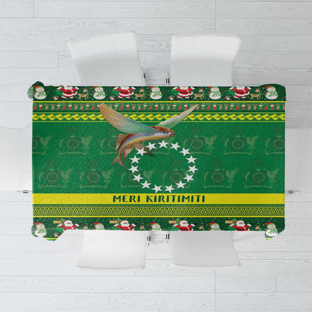 Meri Kiritimiti Cook Islands Christmas Tablecloth Maroro Flying Fish and White Stars LT9 Green - Polynesian Pride
