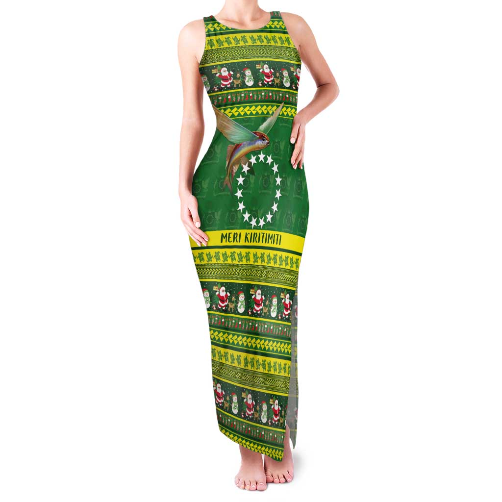 Meri Kiritimiti Cook Islands Christmas Tank Maxi Dress Maroro Flying Fish and White Stars