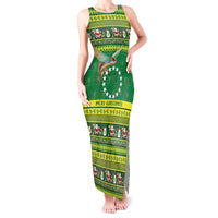 Meri Kiritimiti Cook Islands Christmas Tank Maxi Dress Maroro Flying Fish and White Stars LT9 Women Green - Polynesian Pride