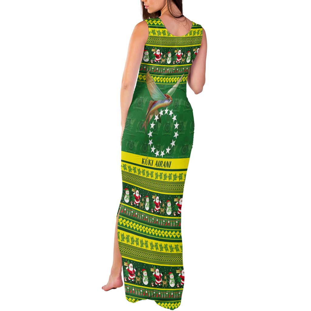 Meri Kiritimiti Cook Islands Christmas Tank Maxi Dress Maroro Flying Fish and White Stars LT9 - Polynesian Pride