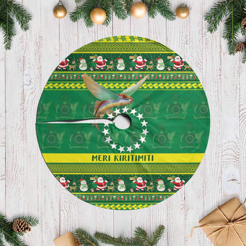 Meri Kiritimiti Cook Islands Christmas Tree Skirt Maroro Flying Fish and White Stars