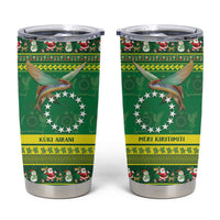 Meri Kiritimiti Cook Islands Christmas Tumbler Cup Maroro Flying Fish and White Stars LT9 Green - Polynesian Pride