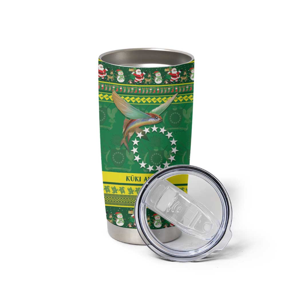 Meri Kiritimiti Cook Islands Christmas Tumbler Cup Maroro Flying Fish and White Stars LT9 - Polynesian Pride