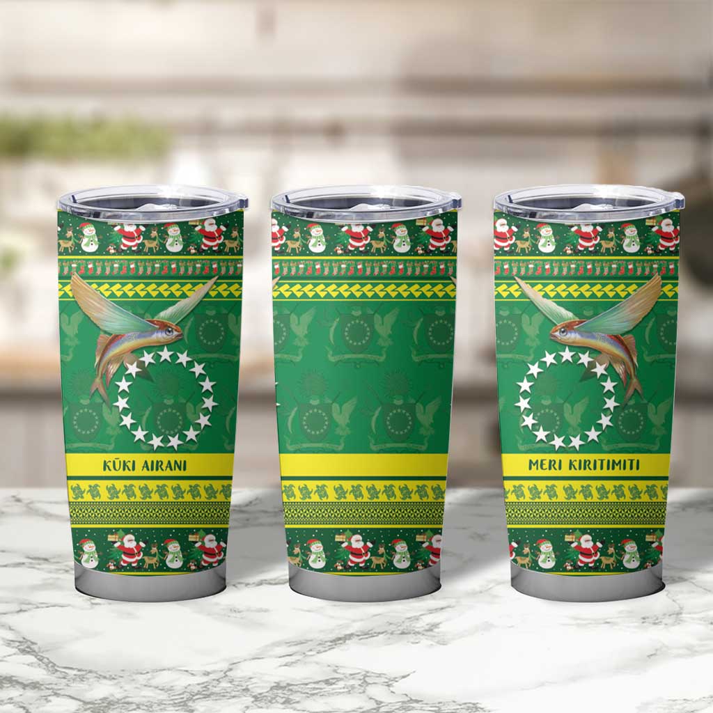 Meri Kiritimiti Cook Islands Christmas Tumbler Cup Maroro Flying Fish and White Stars LT9 - Polynesian Pride