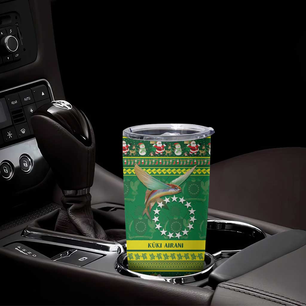 Meri Kiritimiti Cook Islands Christmas Tumbler Cup Maroro Flying Fish and White Stars LT9 - Polynesian Pride