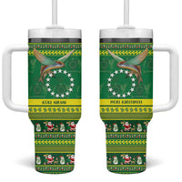 Meri Kiritimiti Cook Islands Christmas Tumbler With Handle Maroro Flying Fish and White Stars LT9 One Size: 40 oz Green - Polynesian Pride
