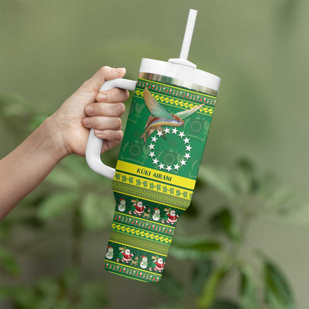 Meri Kiritimiti Cook Islands Christmas Tumbler With Handle Maroro Flying Fish and White Stars LT9 - Polynesian Pride