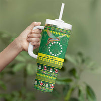 Meri Kiritimiti Cook Islands Christmas Tumbler With Handle Maroro Flying Fish and White Stars LT9 - Polynesian Pride