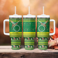 Meri Kiritimiti Cook Islands Christmas Tumbler With Handle Maroro Flying Fish and White Stars LT9 - Polynesian Pride