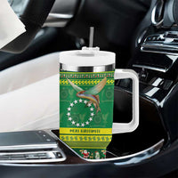 Meri Kiritimiti Cook Islands Christmas Tumbler With Handle Maroro Flying Fish and White Stars LT9 - Polynesian Pride