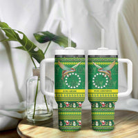 Meri Kiritimiti Cook Islands Christmas Tumbler With Handle Maroro Flying Fish and White Stars LT9 - Polynesian Pride