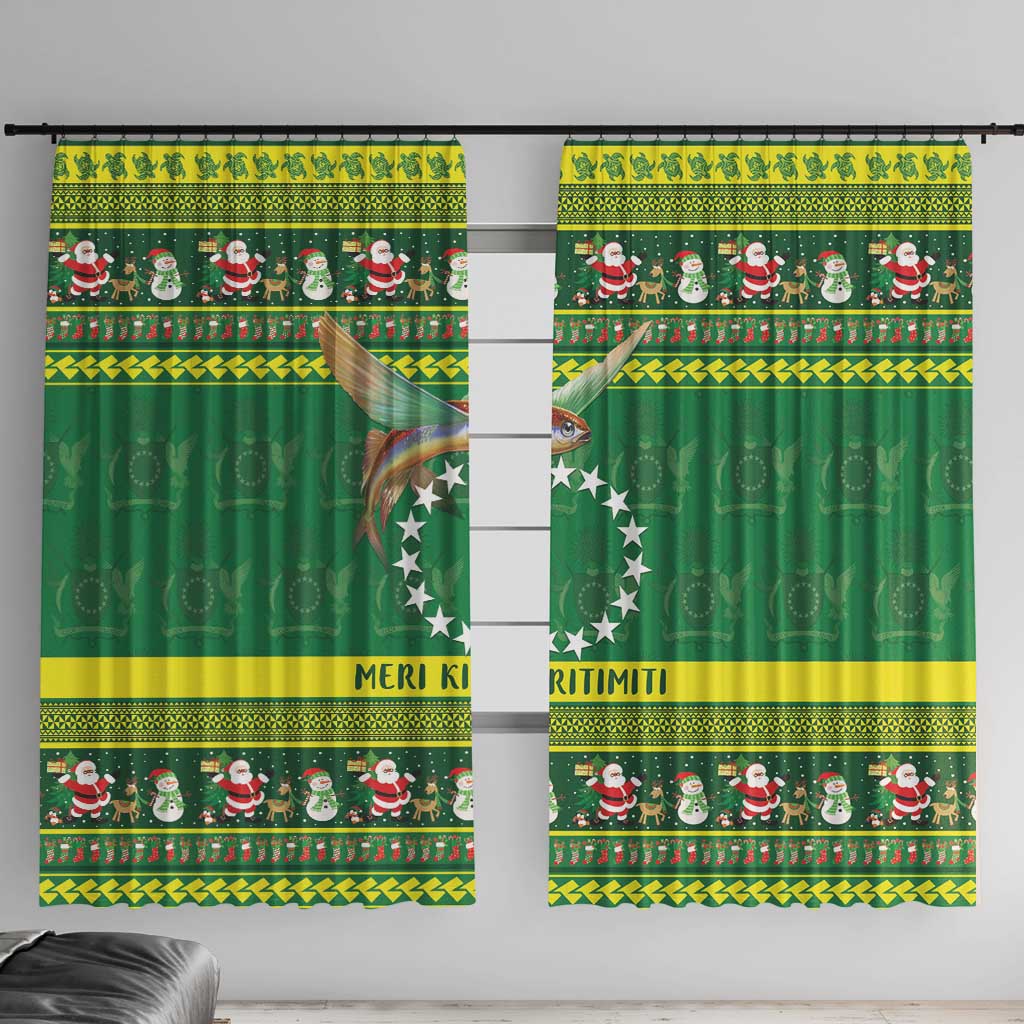 Meri Kiritimiti Cook Islands Christmas Window Curtain Maroro Flying Fish and White Stars LT9 With Hooks Green - Polynesian Pride