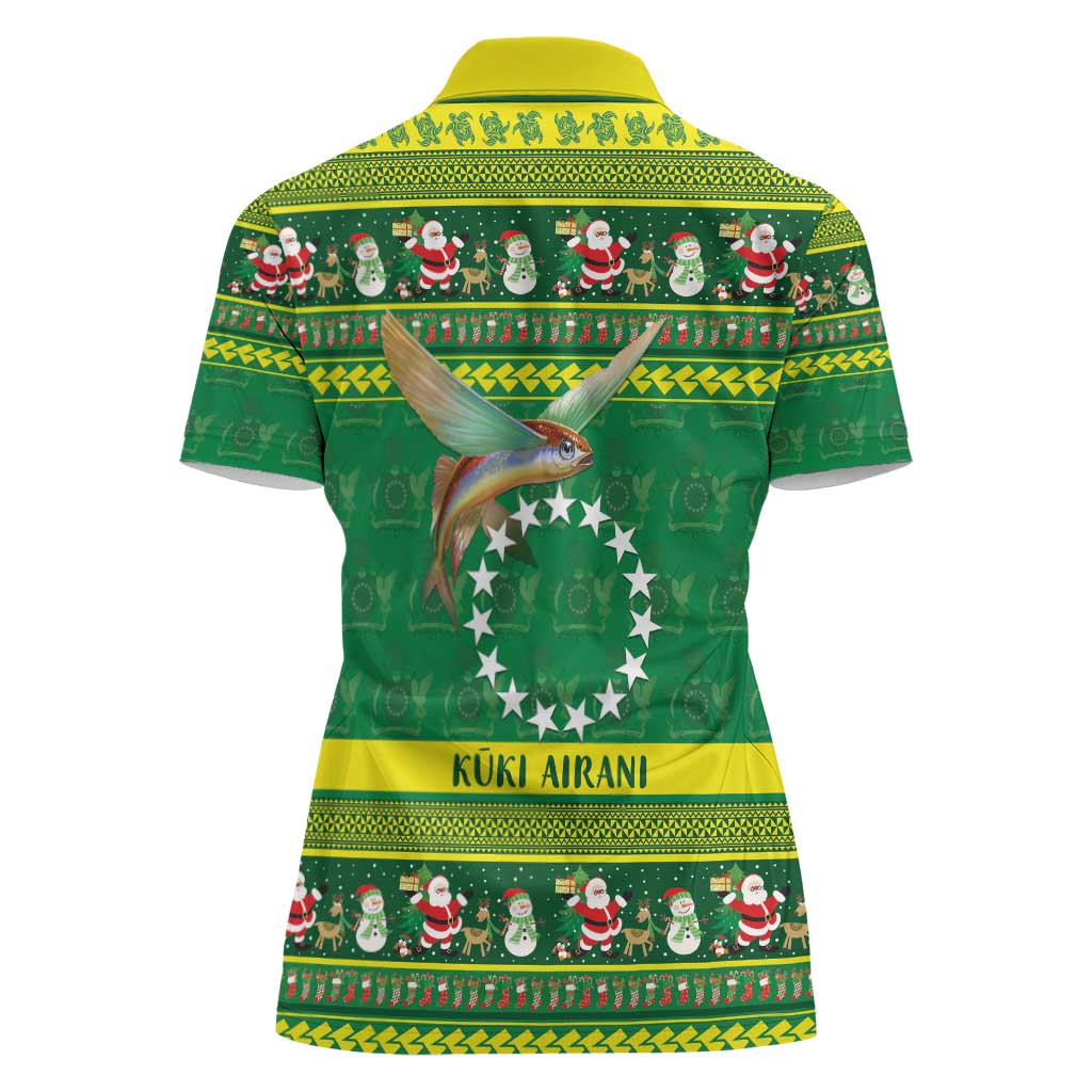Meri Kiritimiti Cook Islands Christmas Women Polo Shirt Maroro Flying Fish and White Stars