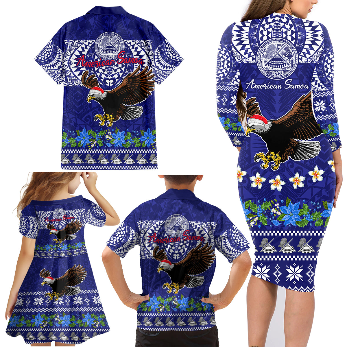 American Samoa Christmas Family Matching Long Sleeve Bodycon Dress and Hawaiian Shirt Manuia le Kerisimasi Polynesian Tribal LT9 - Polynesian Pride