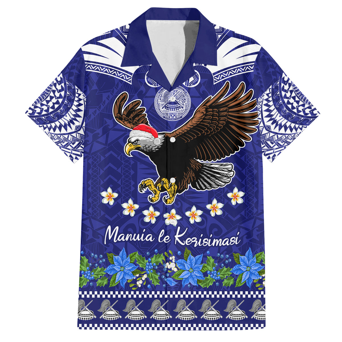 American Samoa Christmas Family Matching Off Shoulder Long Sleeve Dress and Hawaiian Shirt Manuia le Kerisimasi Polynesian Tribal LT9 Dad's Shirt - Short Sleeve Blue - Polynesian Pride
