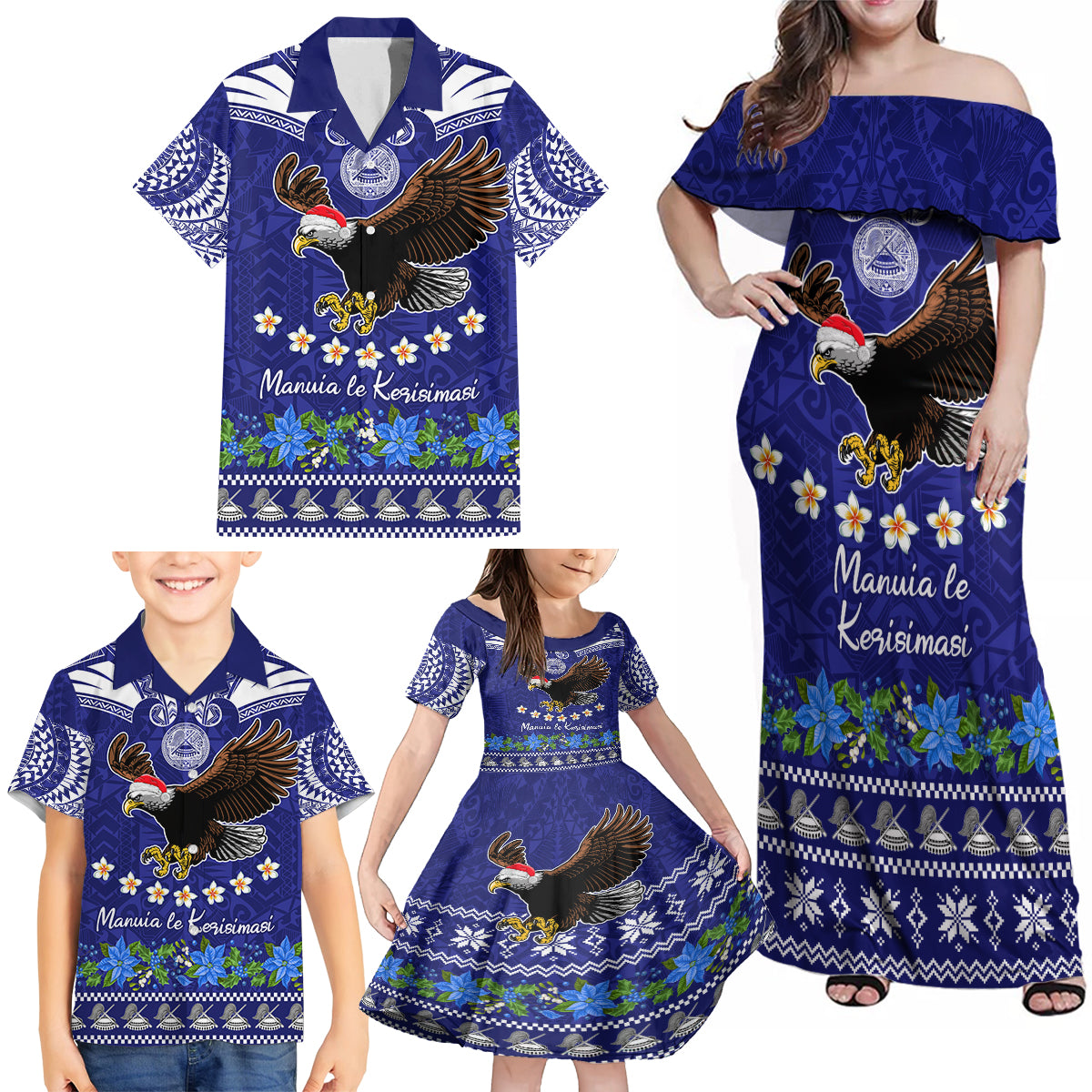 American Samoa Christmas Family Matching Off Shoulder Maxi Dress and Hawaiian Shirt Manuia le Kerisimasi Polynesian Tribal LT9 - Polynesian Pride