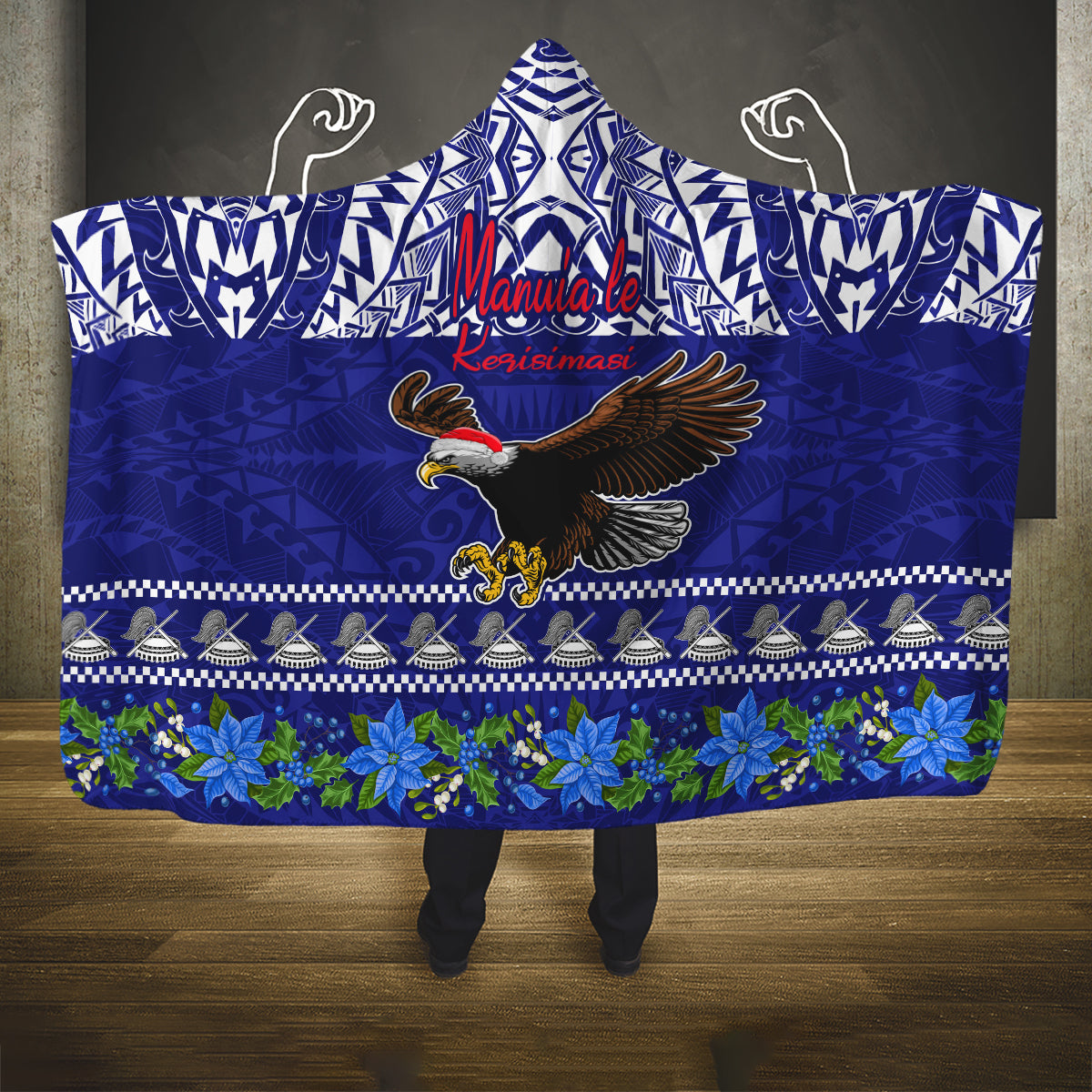 American Samoa Christmas Hooded Blanket Manuia le Kerisimasi Polynesian Tribal LT9 One Size Blue - Polynesian Pride