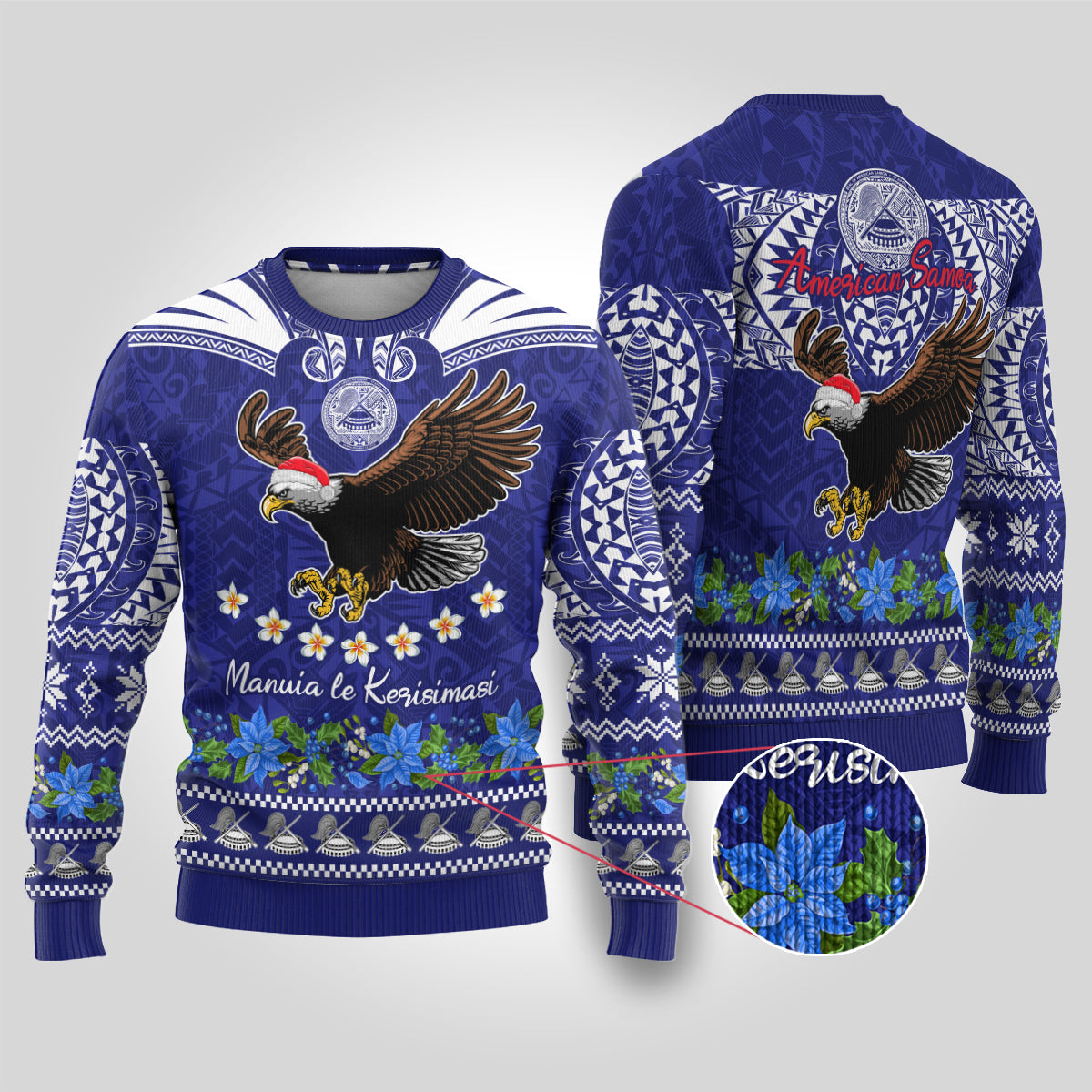 American Samoa Christmas Ugly Christmas Sweater Manuia le Kerisimasi Polynesian Tribal LT9 Blue - Polynesian Pride