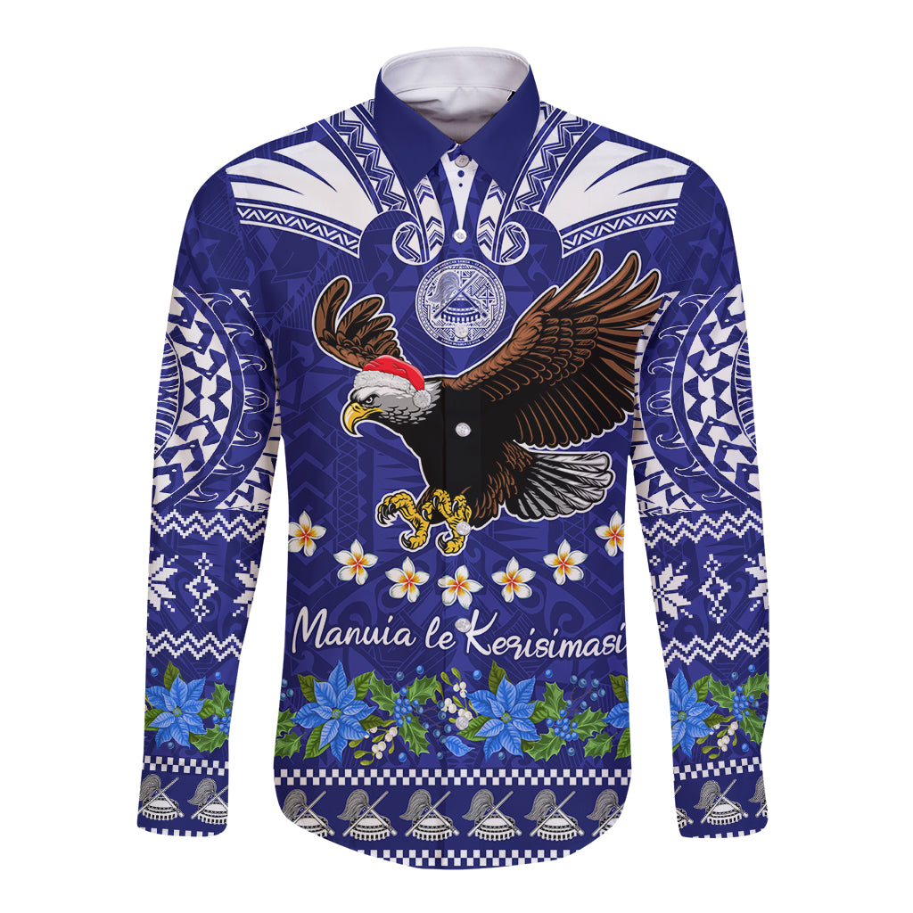 American Samoa Christmas Long Sleeve Button Shirt Manuia le Kerisimasi Polynesian Tribal LT9 Unisex Blue - Polynesian Pride