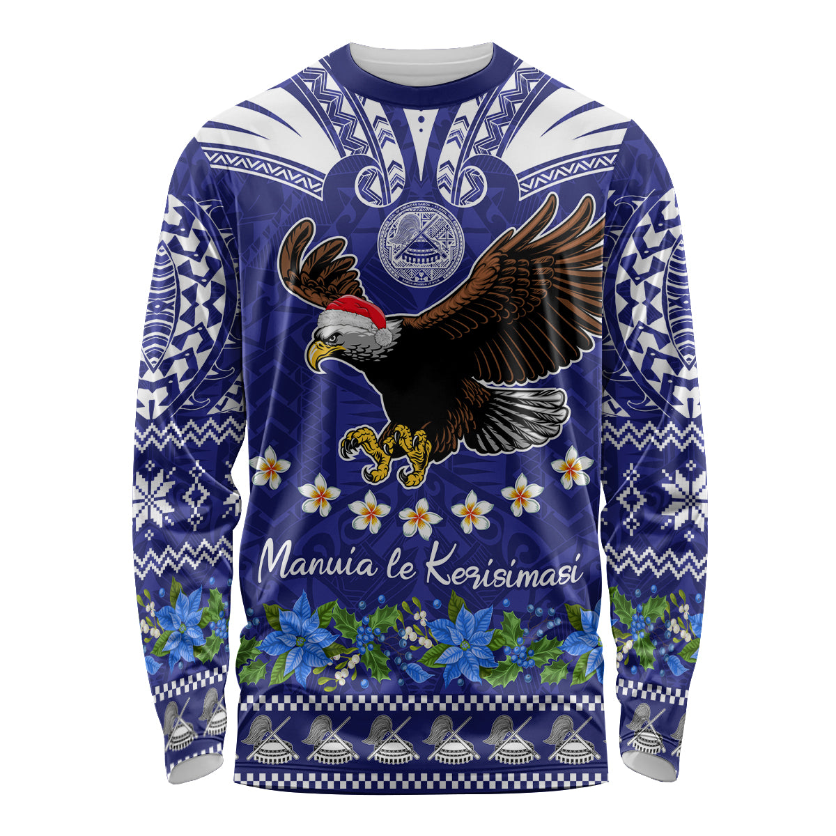 American Samoa Christmas Long Sleeve Shirt Manuia le Kerisimasi Polynesian Tribal LT9 Unisex Blue - Polynesian Pride