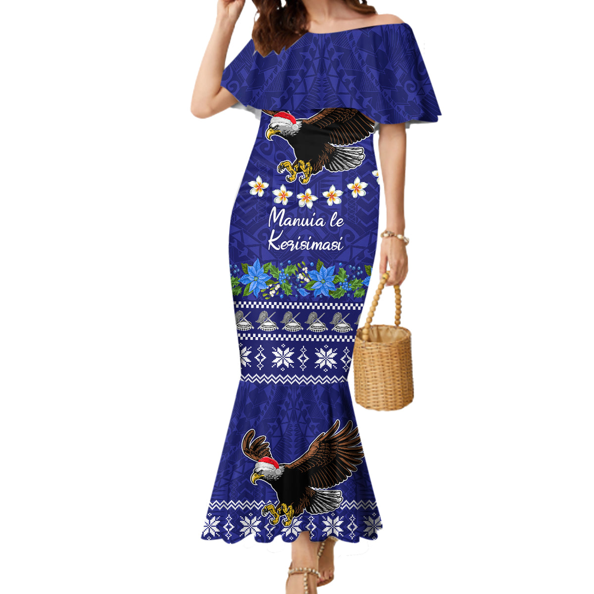 American Samoa Christmas Mermaid Dress Manuia le Kerisimasi Polynesian Tribal LT9 Women Blue - Polynesian Pride