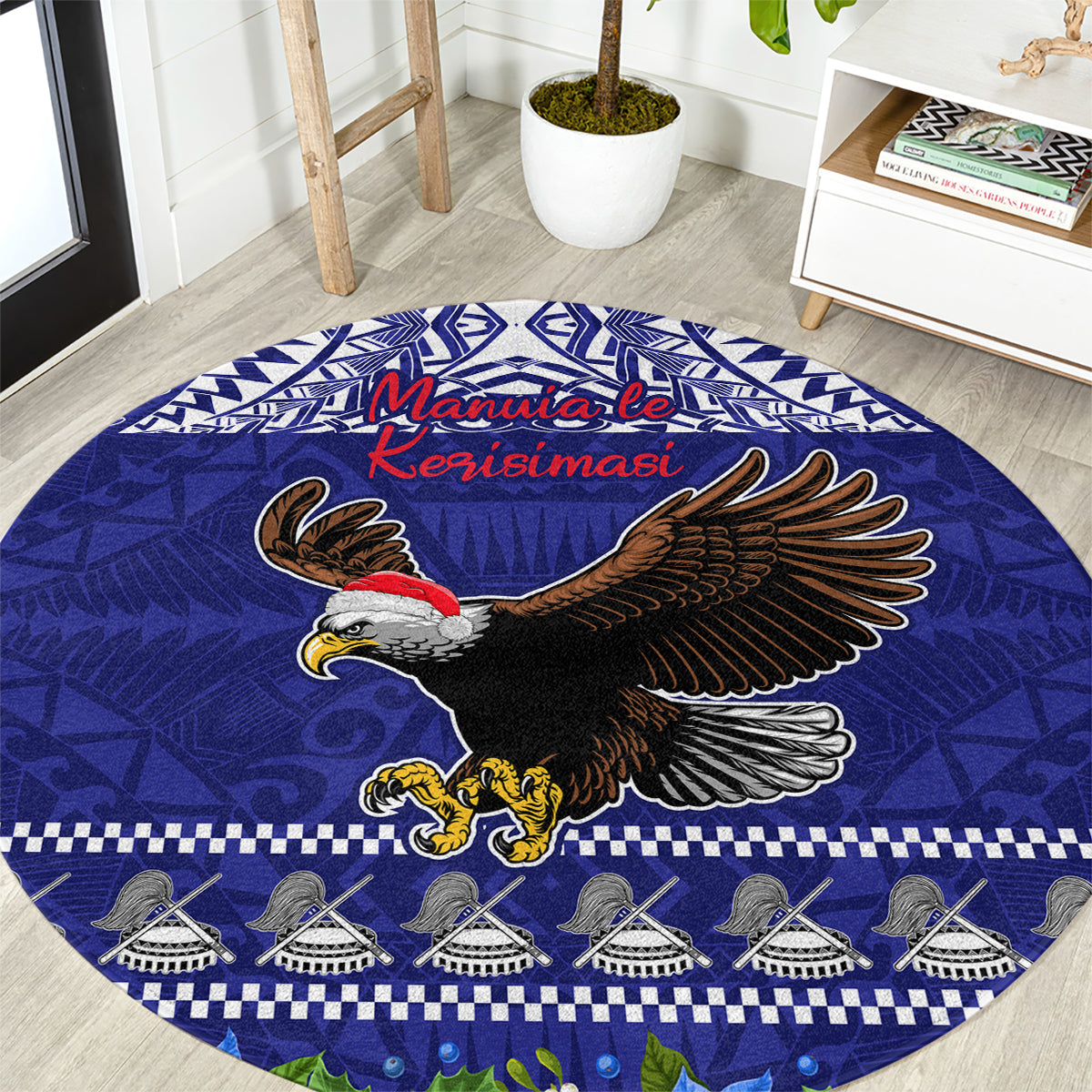 American Samoa Christmas Round Carpet Manuia le Kerisimasi Polynesian Tribal LT9 Blue - Polynesian Pride