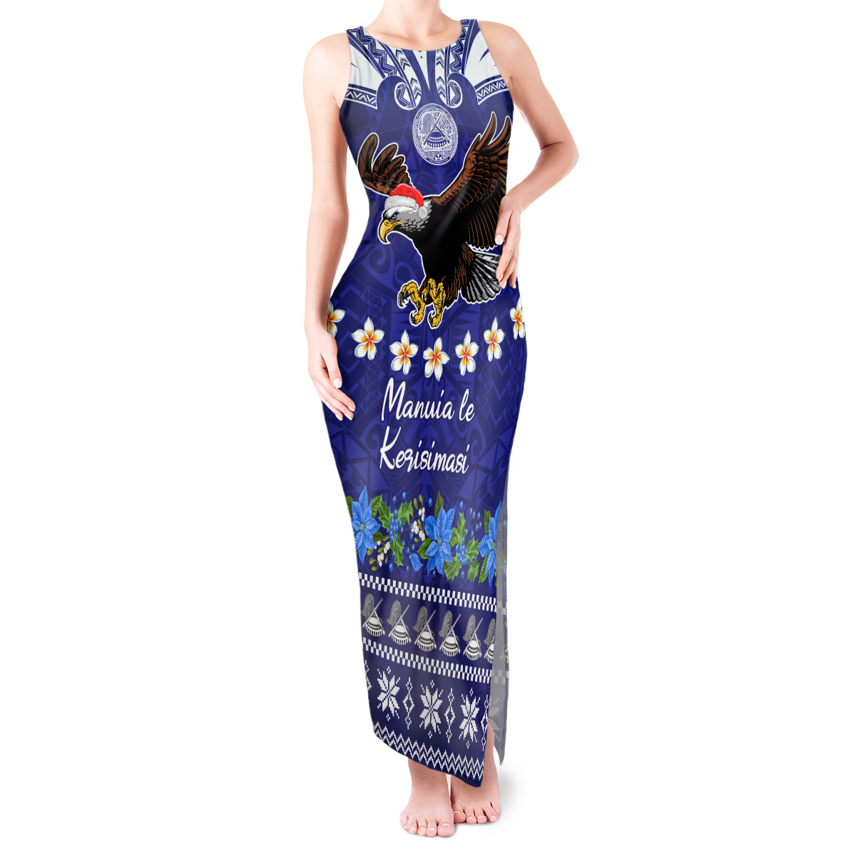 American Samoa Christmas Tank Maxi Dress Manuia le Kerisimasi Polynesian Tribal LT9 Women Blue - Polynesian Pride