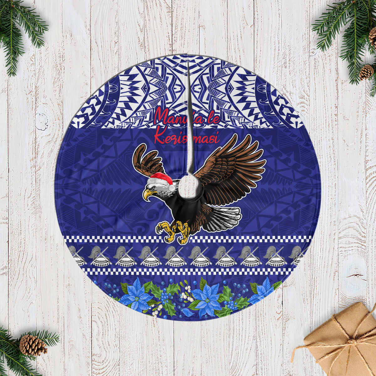 American Samoa Christmas Tree Skirt Manuia le Kerisimasi Polynesian Tribal LT9 Casual Tree Skirts Blue - Polynesian Pride