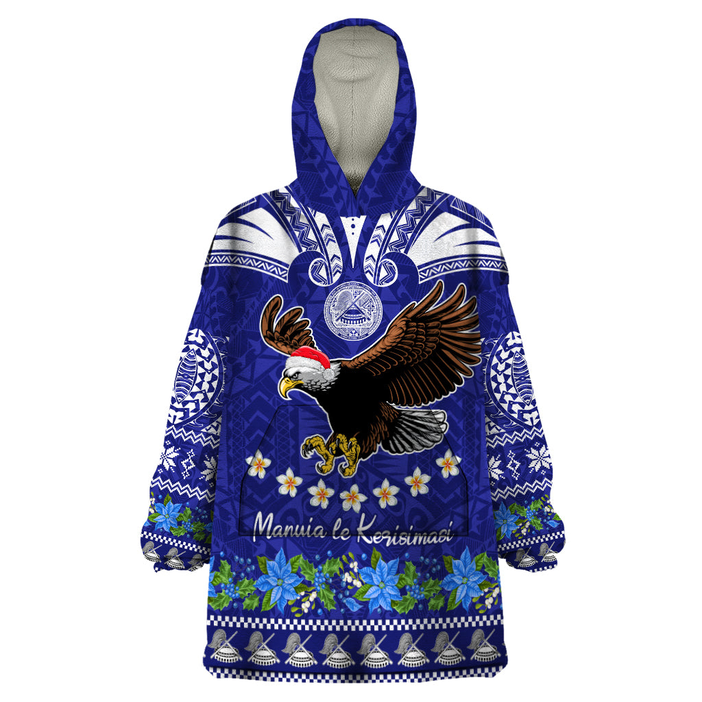 American Samoa Christmas Wearable Blanket Hoodie Manuia le Kerisimasi Polynesian Tribal LT9 One Size Blue - Polynesian Pride