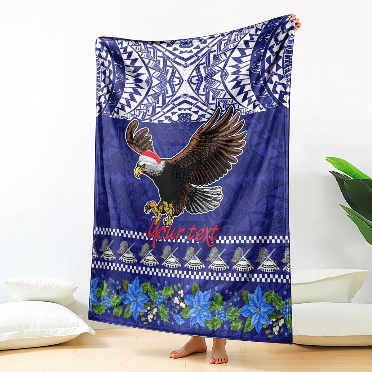 Personalised American Samoa Christmas Blanket Manuia le Kerisimasi Polynesian Tribal LT9 Blue - Polynesian Pride