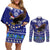 Personalised American Samoa Christmas Couples Matching Off Shoulder Short Dress and Long Sleeve Button Shirt Manuia le Kerisimasi Polynesian Tribal LT9 Blue - Polynesian Pride