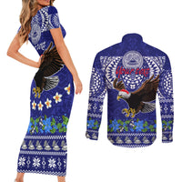 Personalised American Samoa Christmas Couples Matching Short Sleeve Bodycon Dress and Long Sleeve Button Shirt Manuia le Kerisimasi Polynesian Tribal LT9 - Polynesian Pride