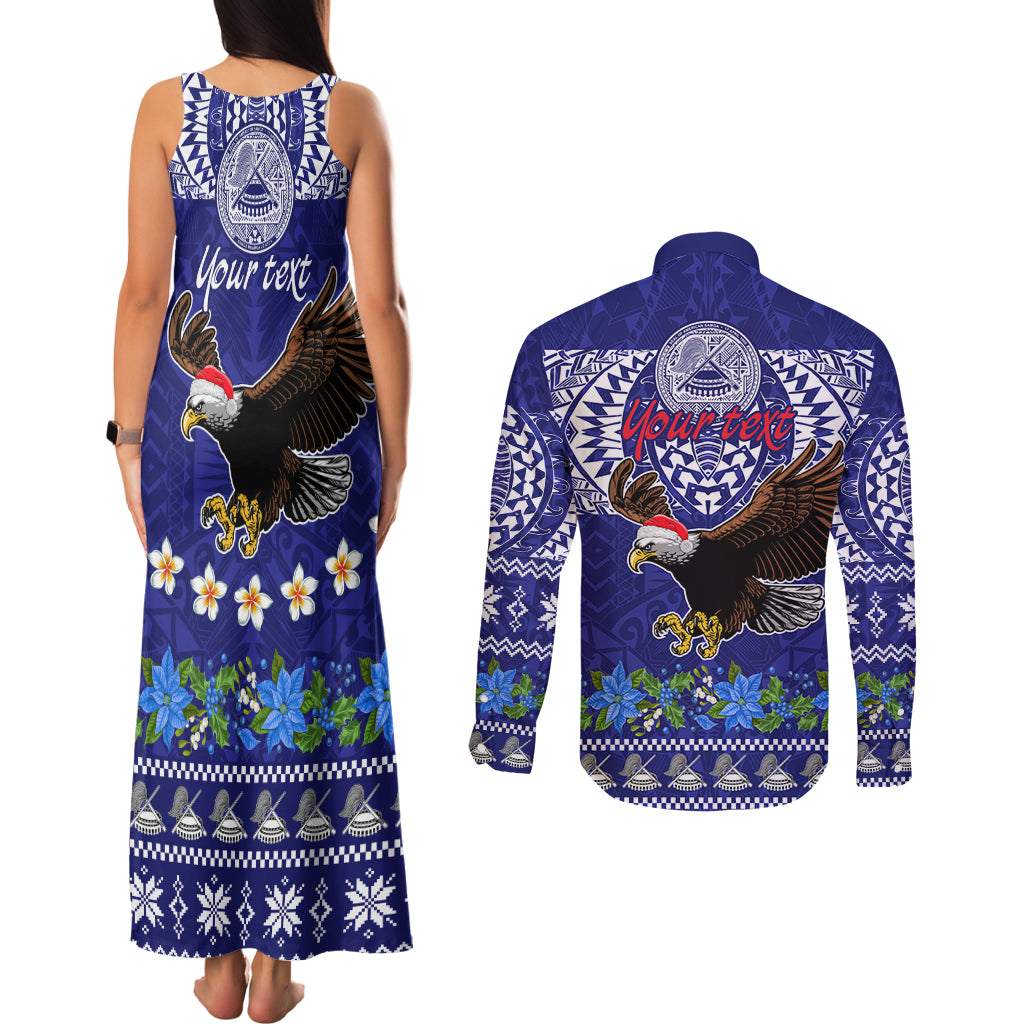 Personalised American Samoa Christmas Couples Matching Tank Maxi Dress and Long Sleeve Button Shirt Manuia le Kerisimasi Polynesian Tribal LT9 - Polynesian Pride