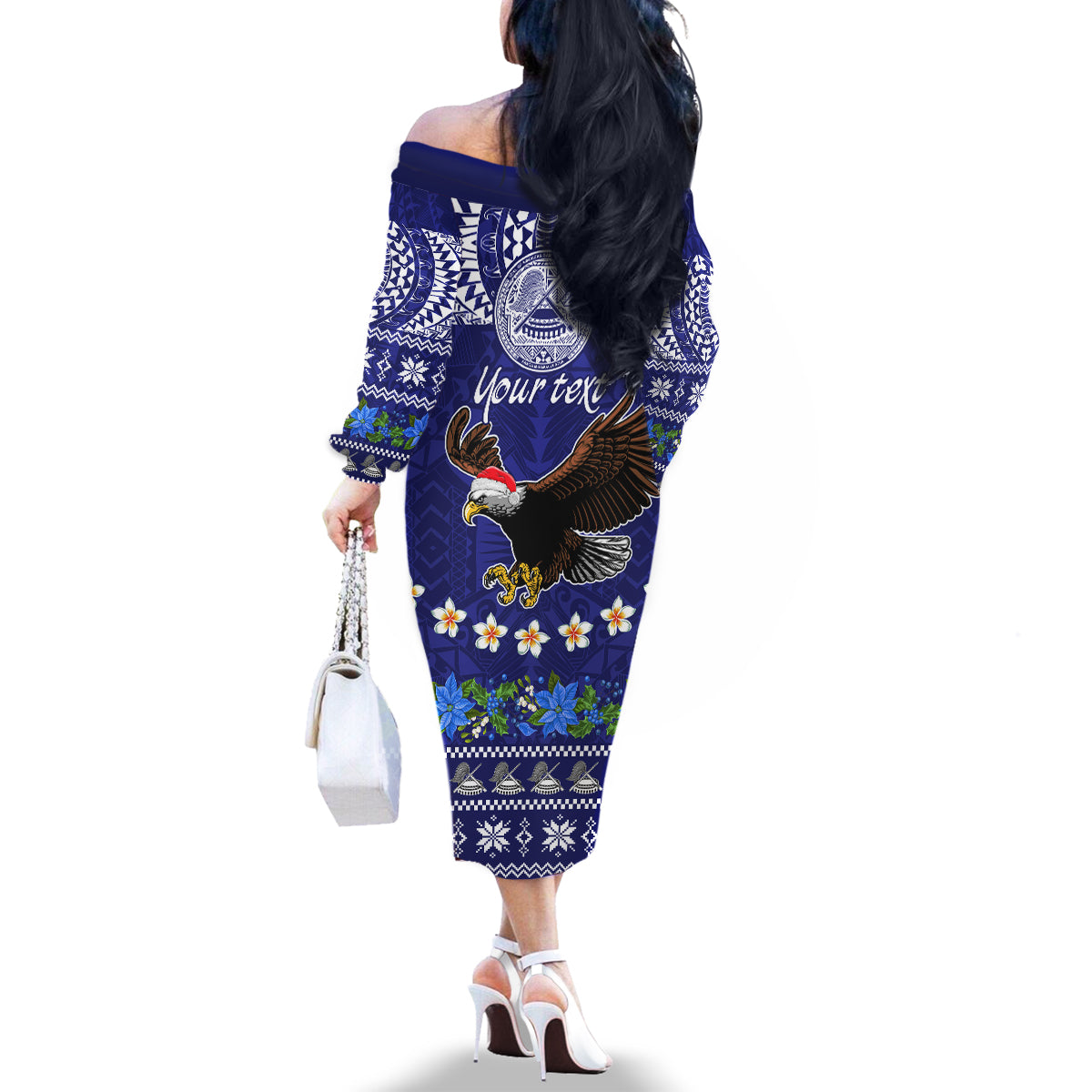 Personalised American Samoa Christmas Family Matching Off Shoulder Long Sleeve Dress and Hawaiian Shirt Manuia le Kerisimasi Polynesian Tribal LT9 - Polynesian Pride