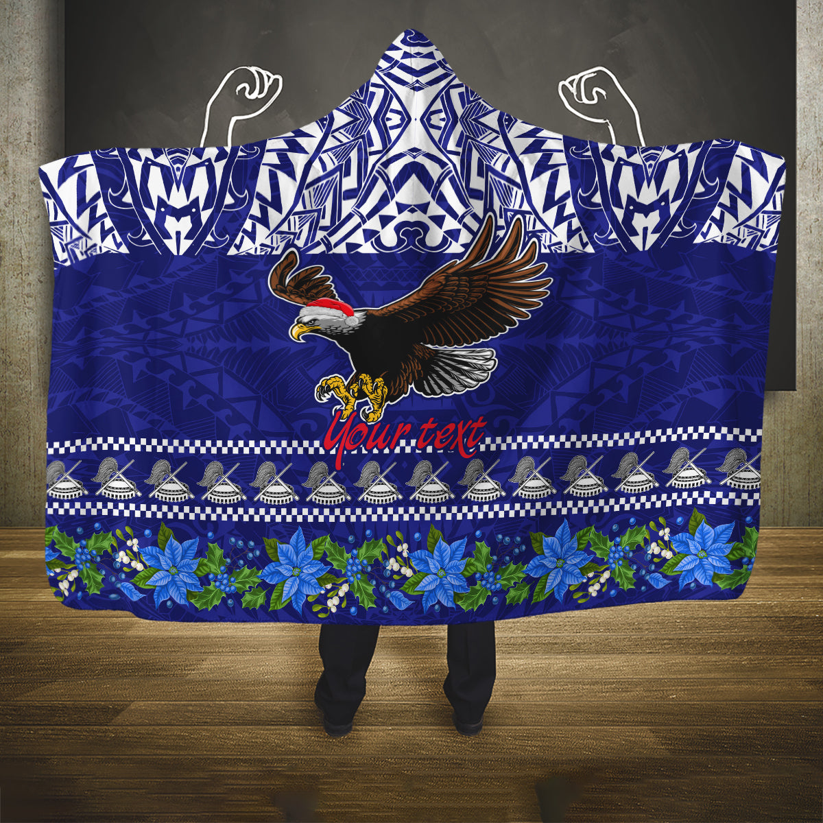 Personalised American Samoa Christmas Hooded Blanket Manuia le Kerisimasi Polynesian Tribal LT9 One Size Blue - Polynesian Pride