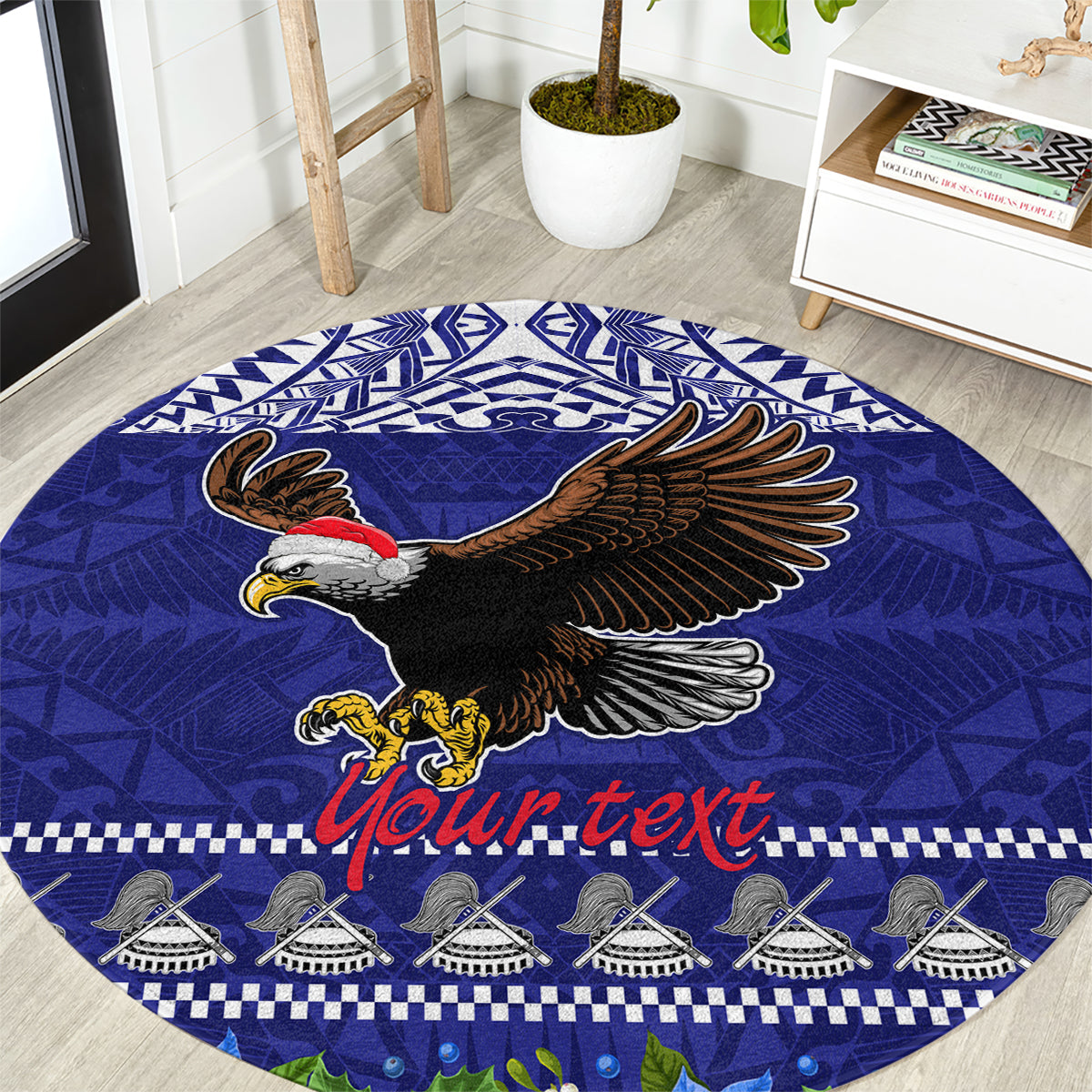 Personalised American Samoa Christmas Round Carpet Manuia le Kerisimasi Polynesian Tribal LT9 Blue - Polynesian Pride