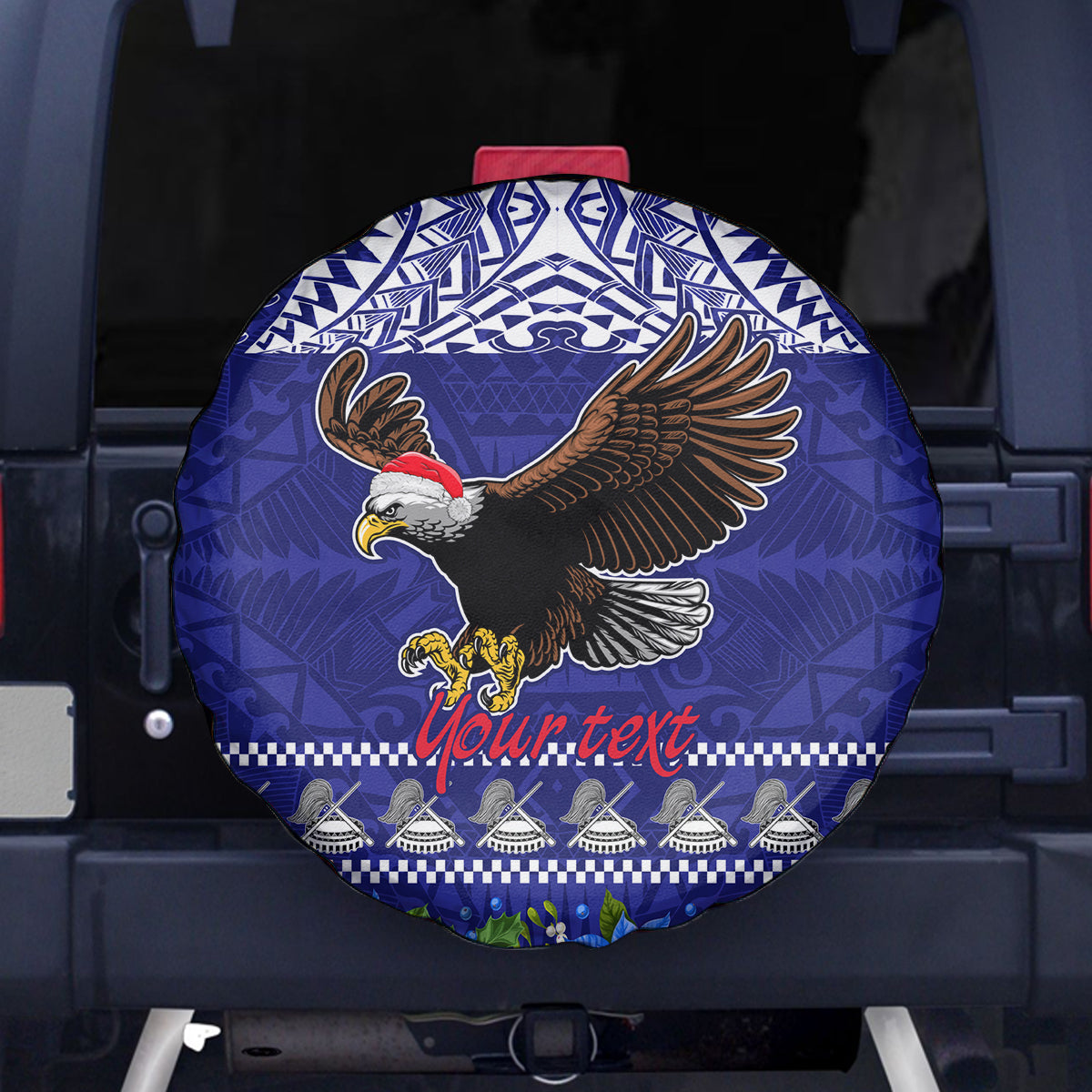 Personalised American Samoa Christmas Spare Tire Cover Manuia le Kerisimasi Polynesian Tribal LT9 Blue - Polynesian Pride