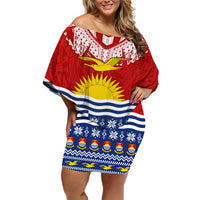Kiribati Christmas Family Matching Off Shoulder Short Dress and Hawaiian Shirt Tekeraoi n Te Tiritimati Polynesian Tribal LT9 Mom's Dress Red - Polynesian Pride