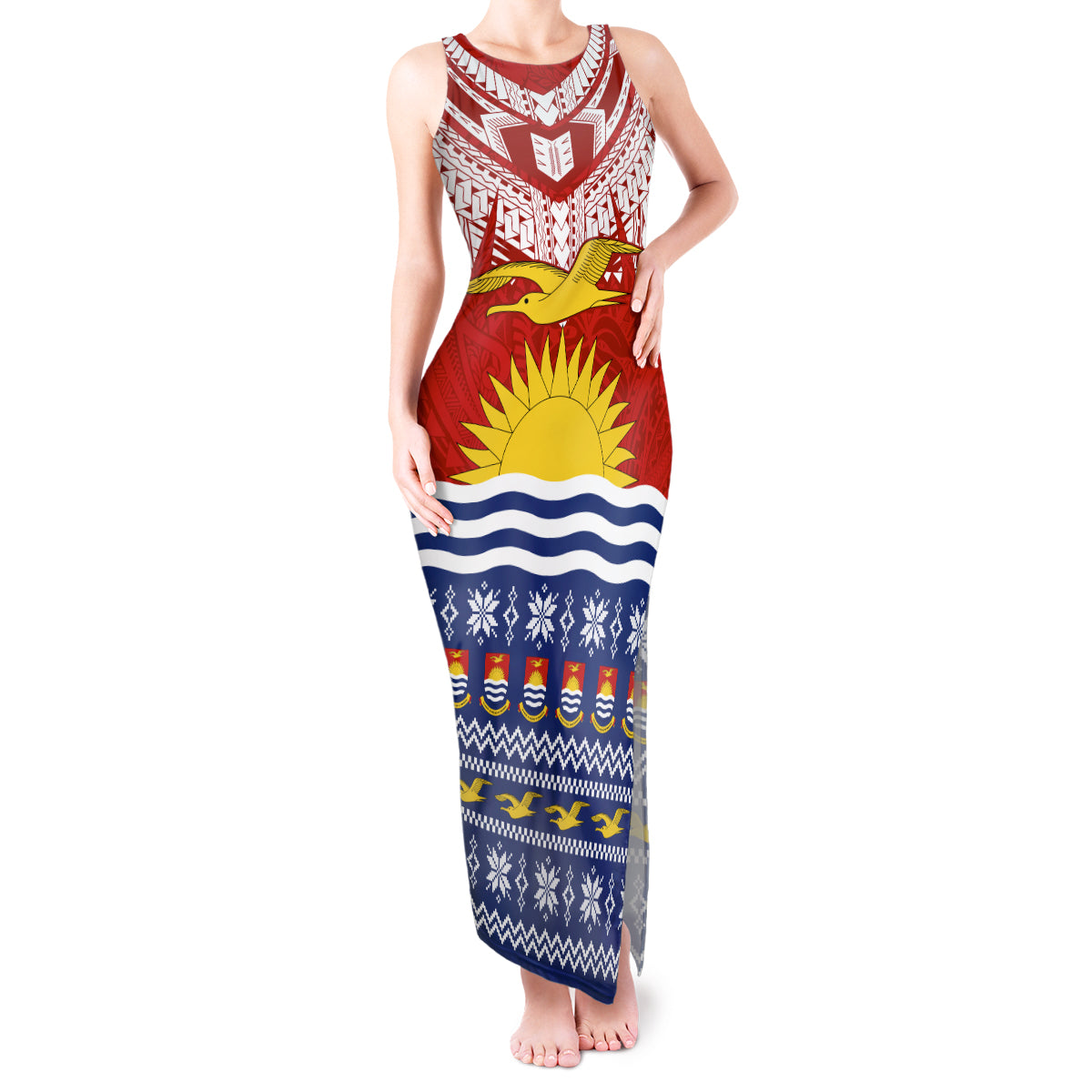 Kiribati Christmas Tank Maxi Dress Tekeraoi n Te Tiritimati Polynesian Tribal LT9 Women Red - Polynesian Pride