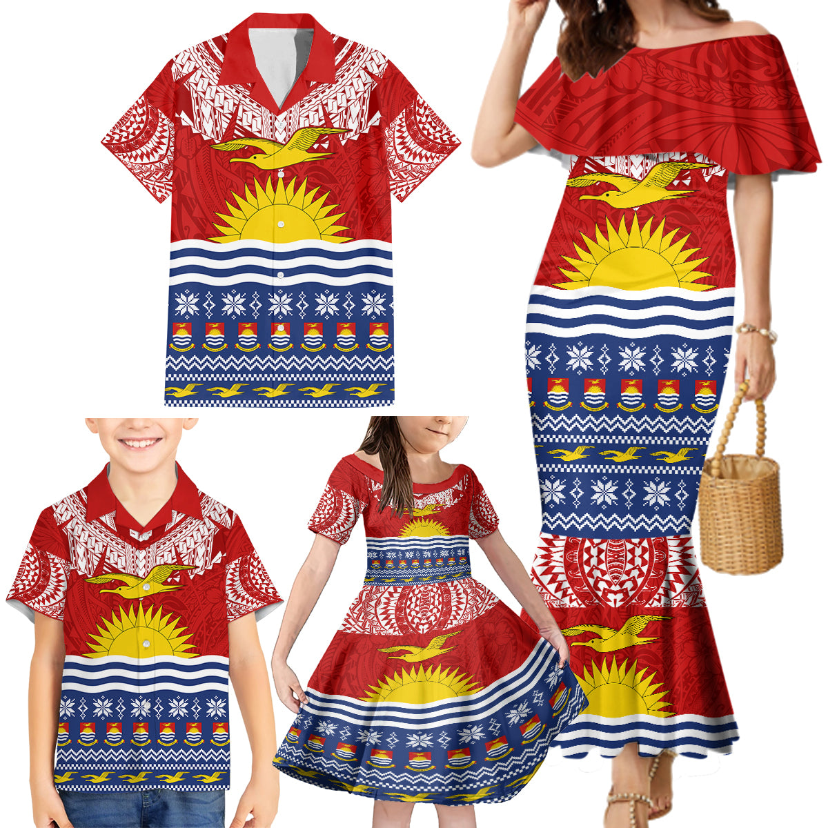 Personalised Kiribati Christmas Family Matching Mermaid Dress and Hawaiian Shirt Tekeraoi n Te Tiritimati Polynesian Tribal LT9 - Polynesian Pride